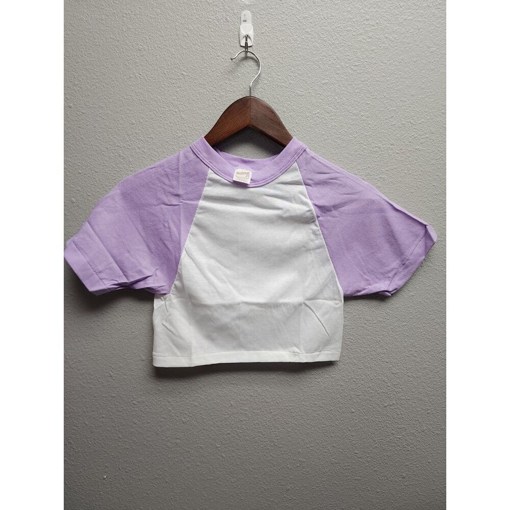 80s Vintage Purple White Cropped T-Shirt Sportswear Made in USA XS